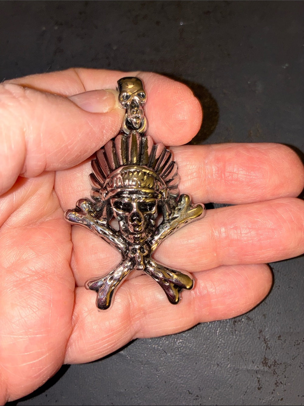 Silver Skull & Native Headdress Pendant - Men's Accessory